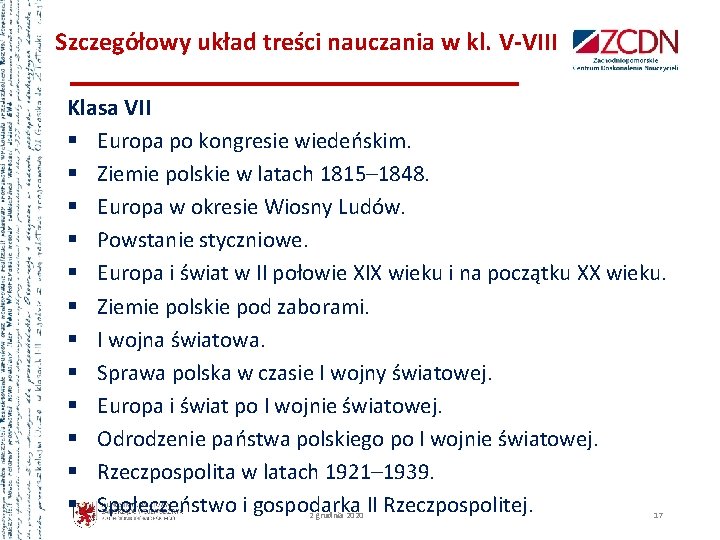 Szczegółowy układ treści nauczania w kl. V-VIII Klasa VII § Europa po kongresie wiedeńskim.