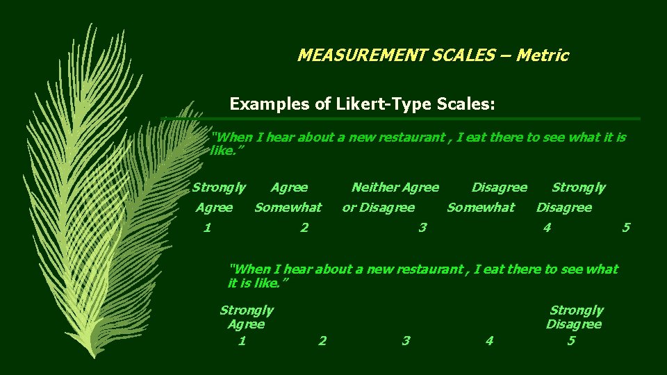 MEASUREMENT SCALES – Metric Examples of Likert-Type Scales: “When I hear about a new