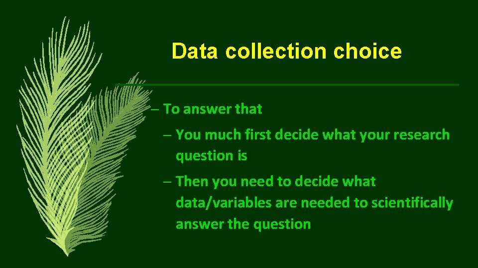 Data collection choice – To answer that – You much first decide what your