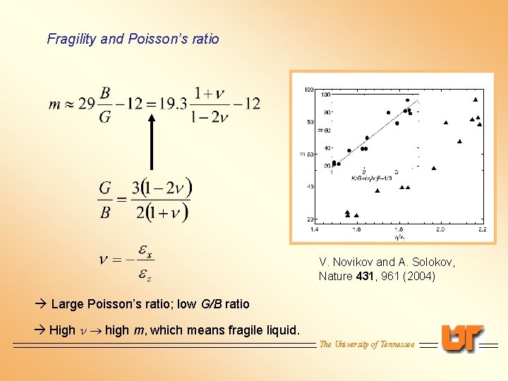 Fragility and Poisson’s ratio V. Novikov and A. Solokov, Nature 431, 961 (2004) Large