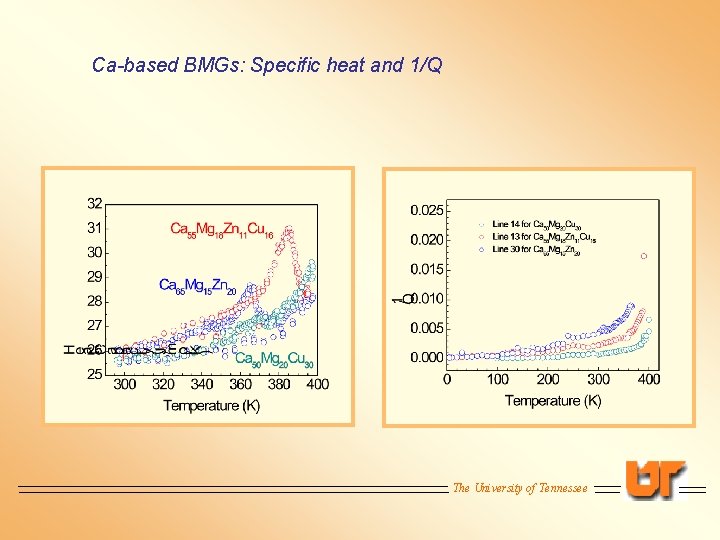 Ca-based BMGs: Specific heat and 1/Q The University of Tennessee 
