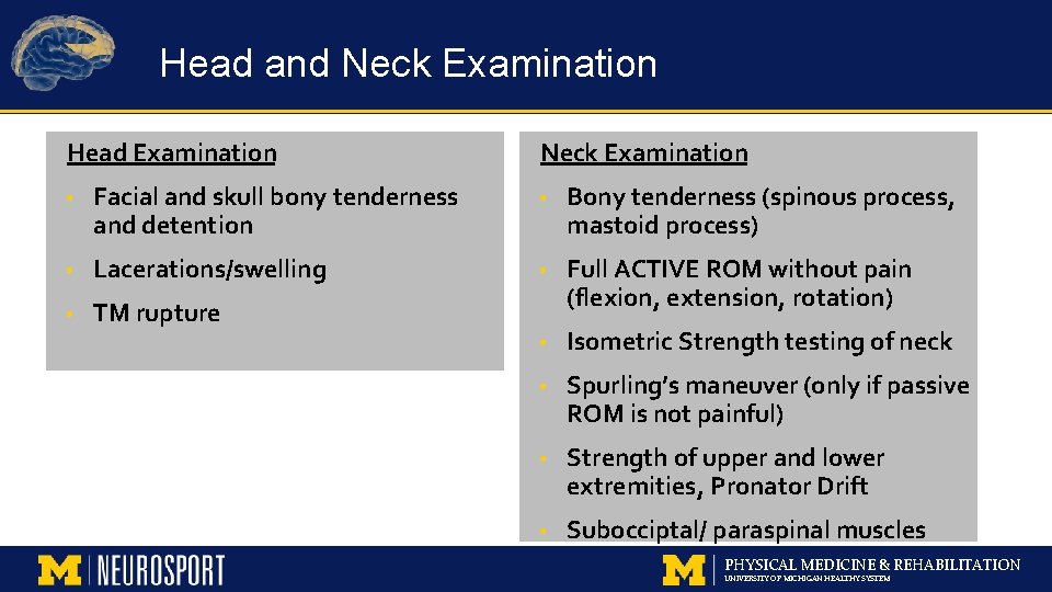Head and Neck Examination Head Examination Neck Examination • Facial and skull bony tenderness