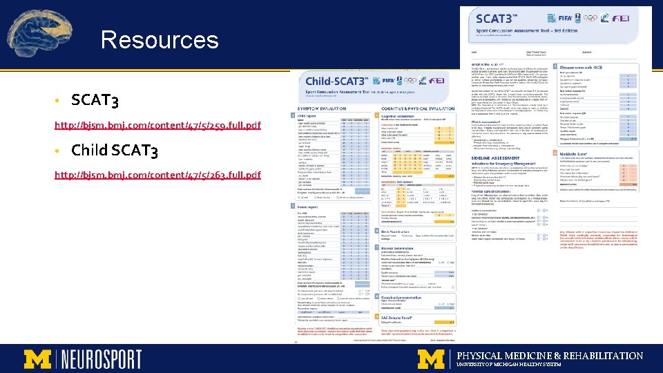 Resources • SCAT 3 http: //bjsm. bmj. com/content/47/5/259. full. pdf • Child SCAT 3