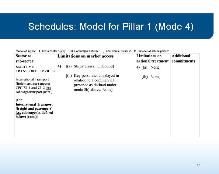 Schedules: Model for Pillar 1 (Mode 4) 30 