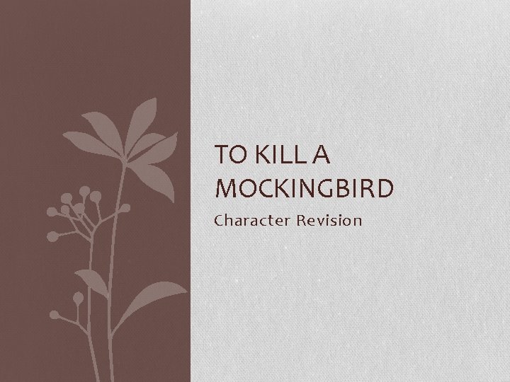TO KILL A MOCKINGBIRD Character Revision 