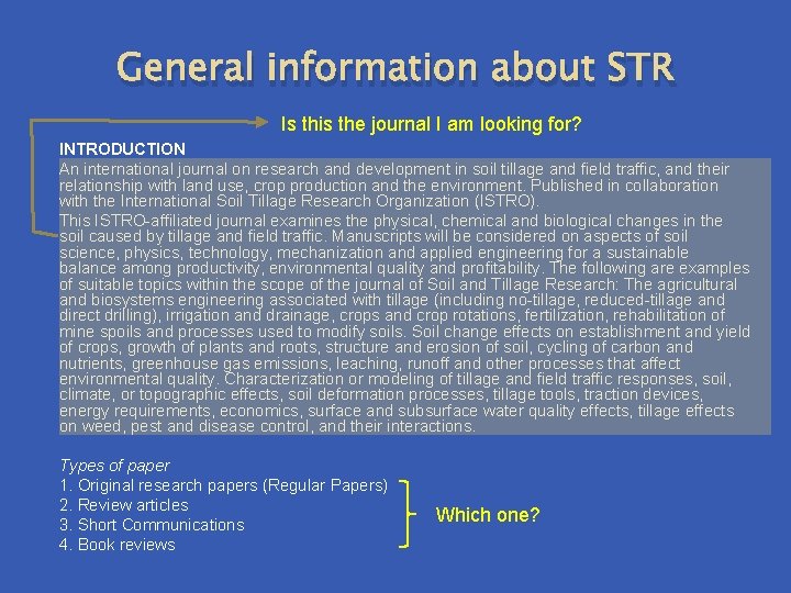 General information about STR Is this the journal I am looking for? INTRODUCTION An