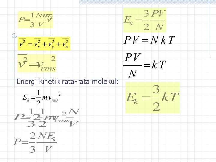 Energi kinetik rata-rata molekul: 