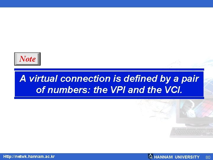 Note A virtual connection is defined by a pair of numbers: the VPI and Note A virtual connection is defined by a pair of numbers: the VPI and