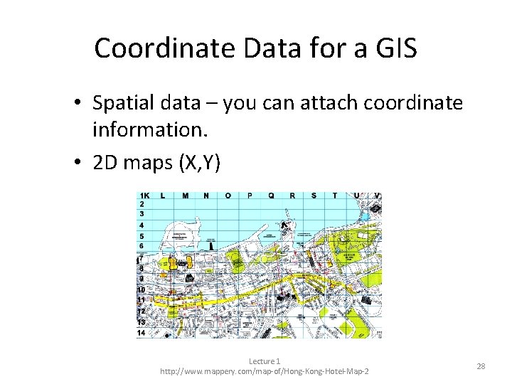 Coordinate Data for a GIS • Spatial data – you can attach coordinate information.