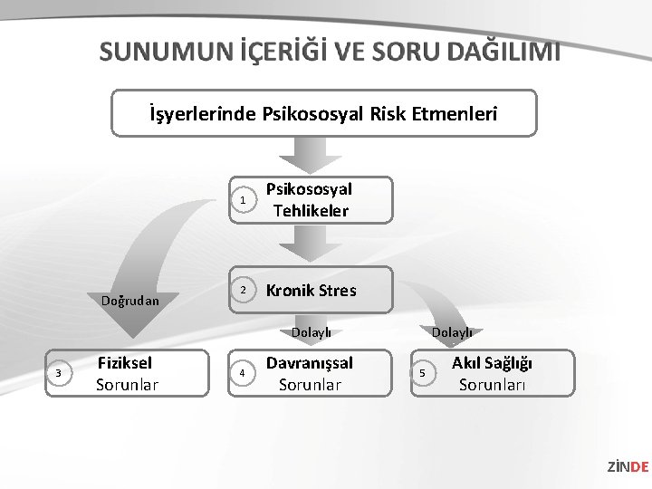 İşyerlerinde Psikososyal Risk Etmenleri Doğrudan 1 Psikososyal Tehlikeler 2 Kronik Stres Dolaylı 3 Fiziksel