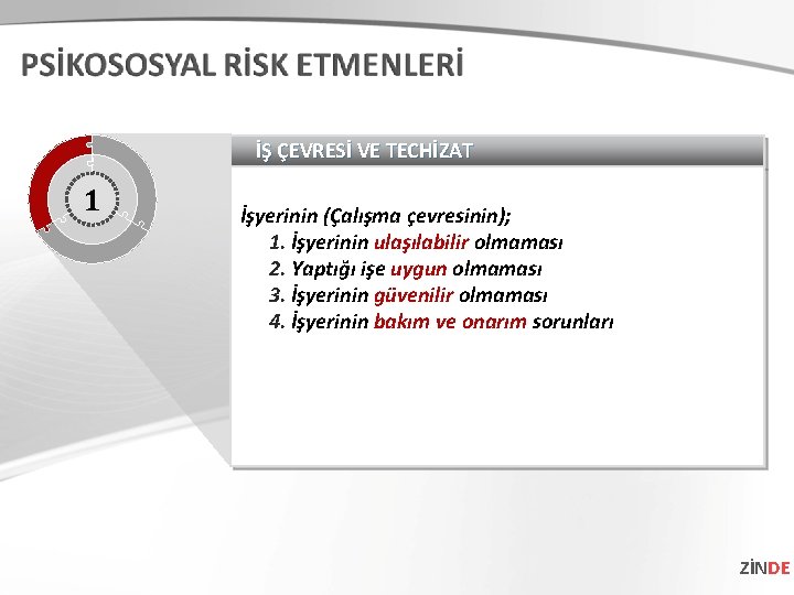 İŞ ÇEVRESİ VE TECHİZAT 1 İşyerinin (Çalışma çevresinin); 1. İşyerinin ulaşılabilir olmaması 2. Yaptığı