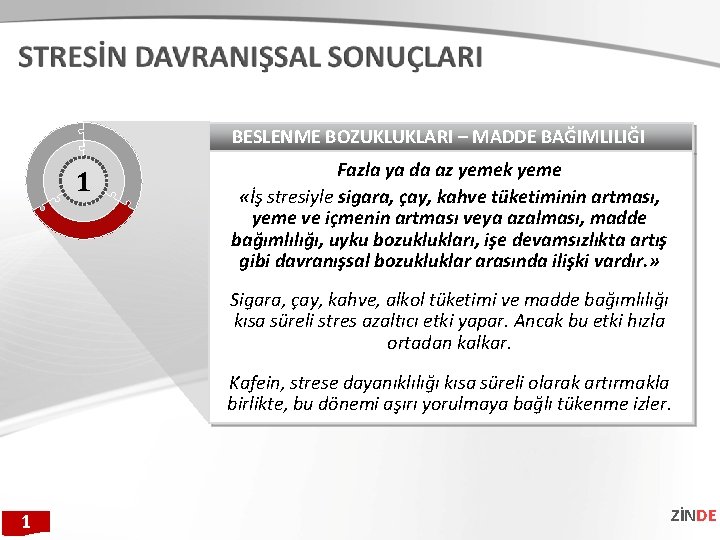 BESLENME BOZUKLUKLARI – MADDE BAĞIMLILIĞI 1 Fazla ya da az yemek yeme «İş stresiyle