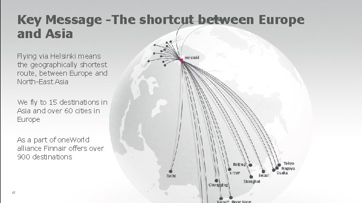 Key Message -The shortcut between Europe and Asia Flying via Helsinki means the geographically