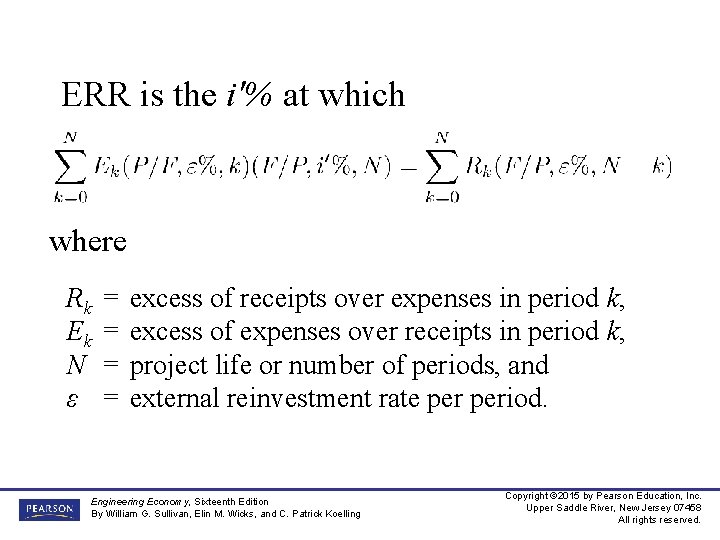 ERR is the i'% at which where Rk Ek N ε = = excess