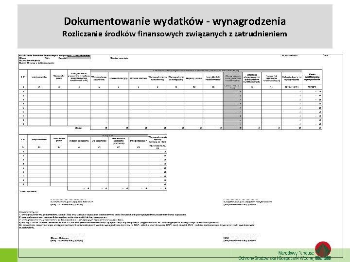 Dokumentowanie wydatków - wynagrodzenia Rozliczanie środków finansowych związanych z zatrudnieniem 