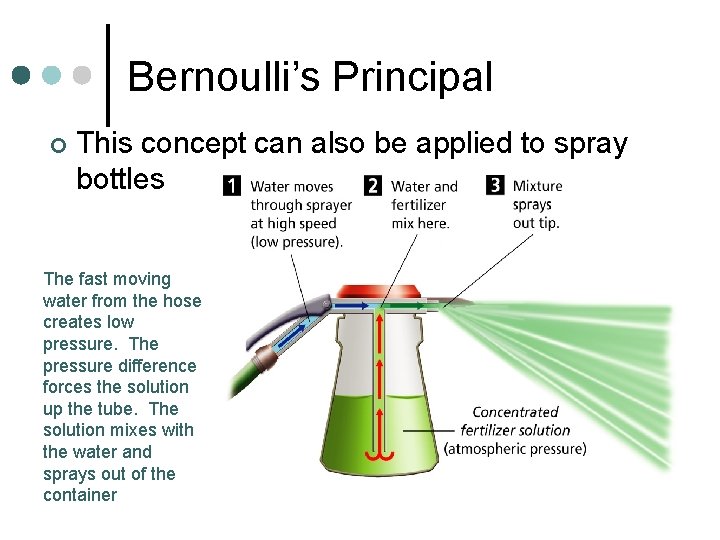 Bernoulli’s Principal ¢ This concept can also be applied to spray bottles The fast