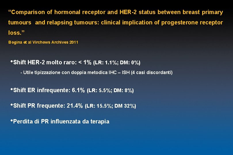 “Comparison of hormonal receptor and HER-2 status between breast primary tumours and relapsing tumours: