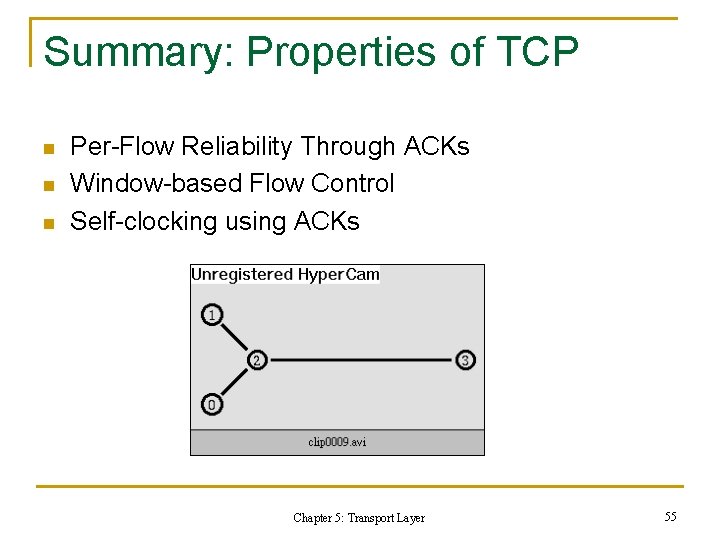 Summary: Properties of TCP n n n Per-Flow Reliability Through ACKs Window-based Flow Control Summary: Properties of TCP n n n Per-Flow Reliability Through ACKs Window-based Flow Control
