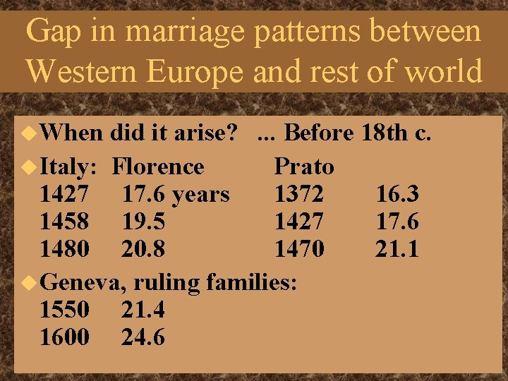 Gap in marriage patterns between Western Europe and rest of world u. When did Gap in marriage patterns between Western Europe and rest of world u. When did