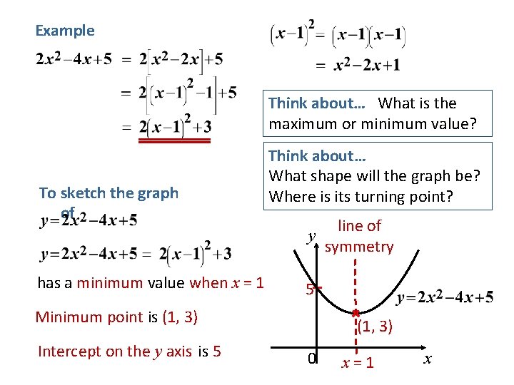 Example Think about… What is the maximum or minimum value? To sketch the graph