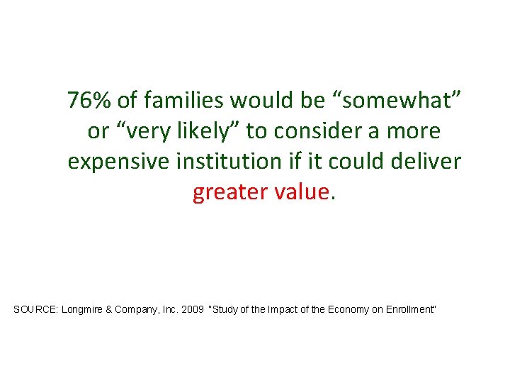 76% of families would be “somewhat” or “very likely” to consider a more expensive 76% of families would be “somewhat” or “very likely” to consider a more expensive