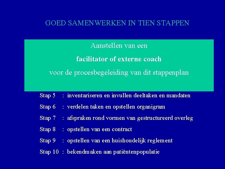 GOED SAMENWERKEN IN TIEN STAPPEN Aanstellen van een Stap 1 : omschrijven persoonlijke visie