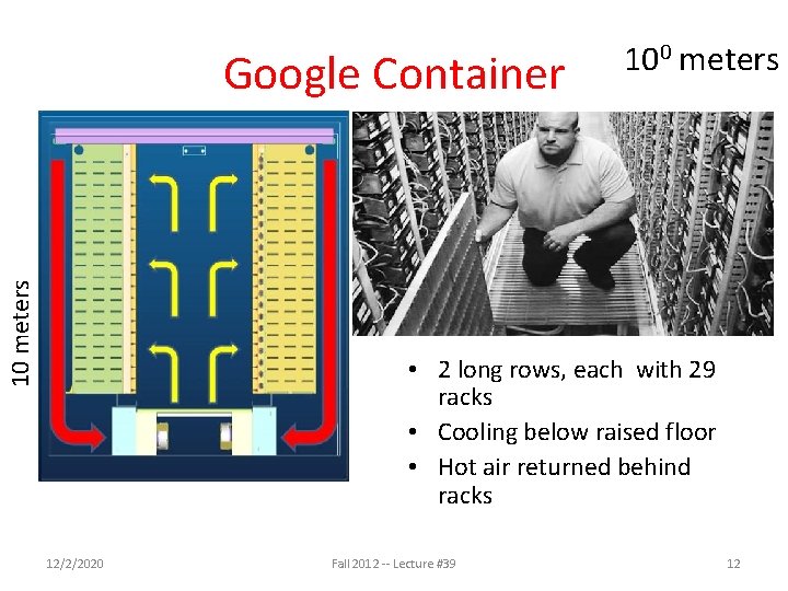 10 meters Google Container 100 meters • 2 long rows, each with 29 racks