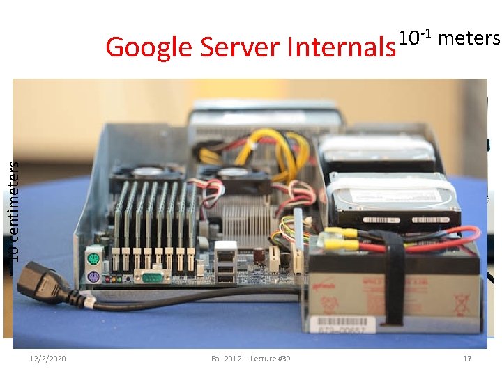 Google Server Internals 10 -1 meters 10 centimeters Google Server 12/2/2020 Fall 2012 --