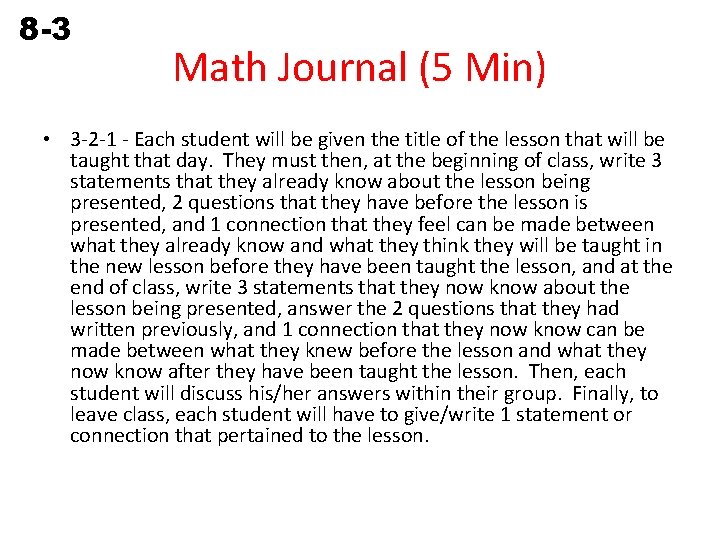 8 -3 Line and Angle Relationships Math Journal (5 Min) • 3 -2 -1