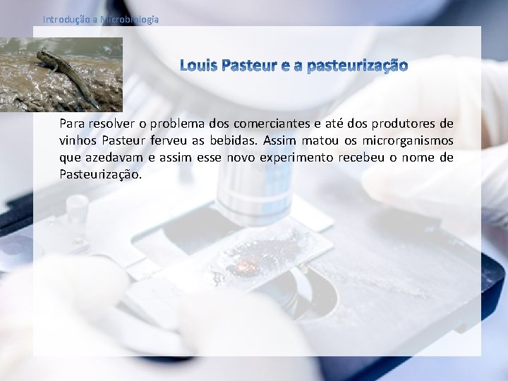 Introdução a Microbiologia Para resolver o problema dos comerciantes e até dos produtores de