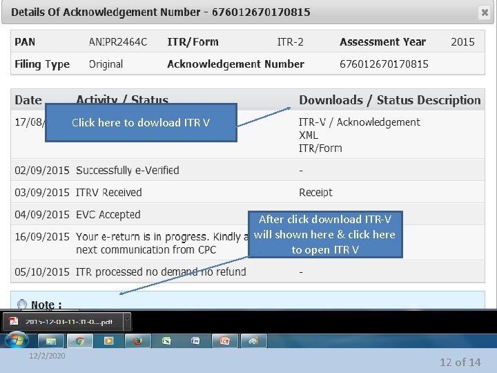 Click here to dowload ITR V After click download ITR-V will shown here &