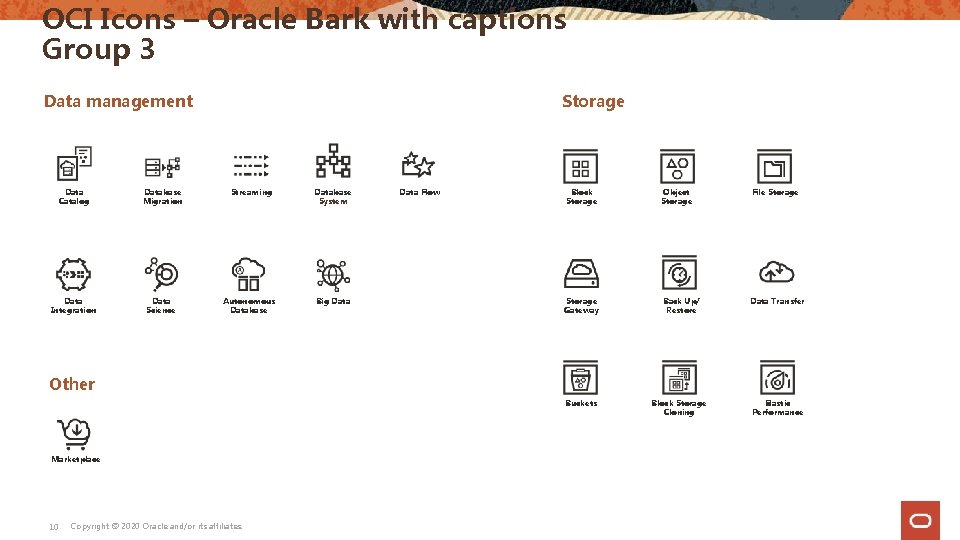 OCI Icons – Oracle Bark with captions Group 3 Data management Data Catalog Database