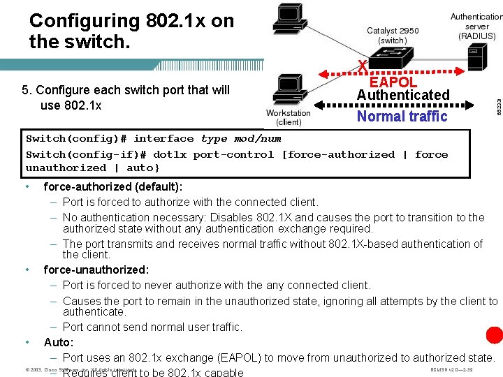 Configuring 802. 1 x on the switch. X 5. Configure each switch port that