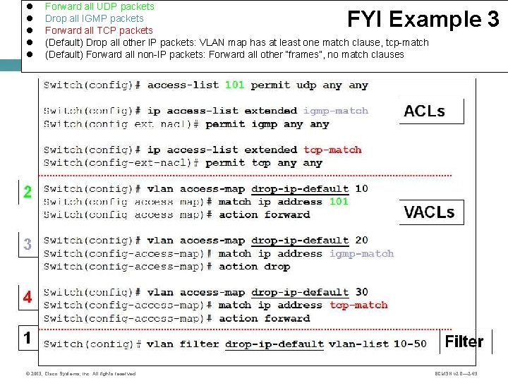 l l l Forward all UDP packets Drop all IGMP packets Forward all TCP