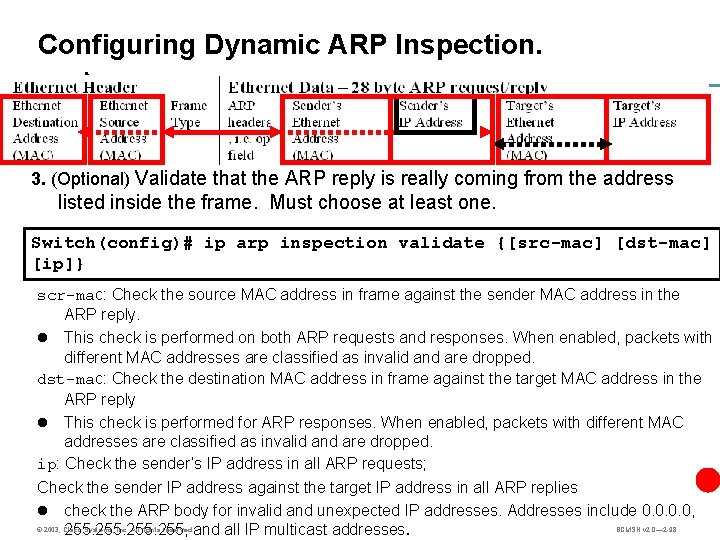 Configuring Dynamic ARP Inspection. By default, all switch ports in these VLANs are untrusted.