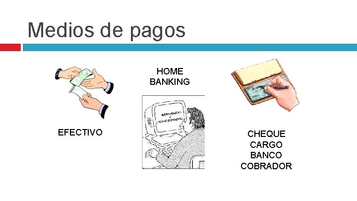 Medios de pagos HOME BANKING EFECTIVO CHEQUE CARGO BANCO COBRADOR 