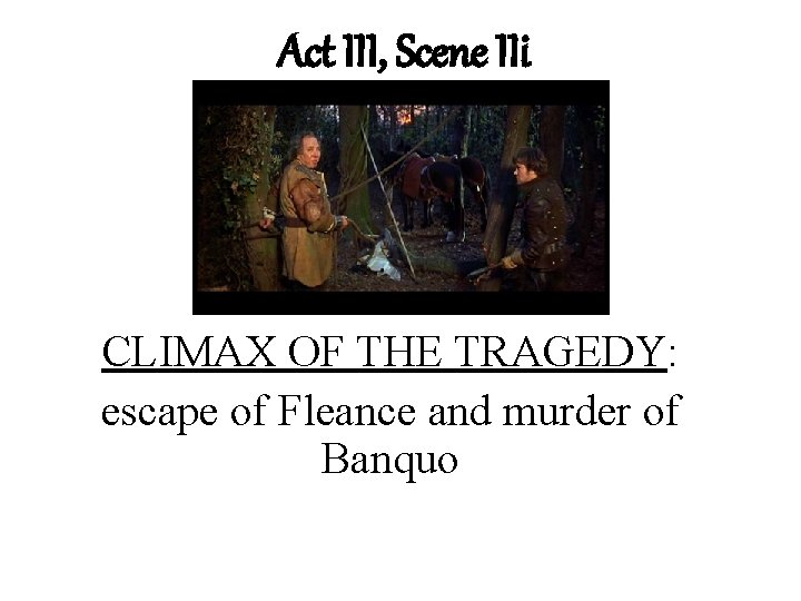 Act III, Scene IIi CLIMAX OF THE TRAGEDY: escape of Fleance and murder of