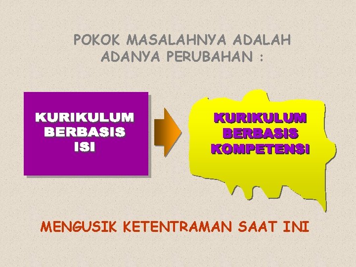 POKOK MASALAHNYA ADALAH ADANYA PERUBAHAN : MENGUSIK KETENTRAMAN SAAT INI 