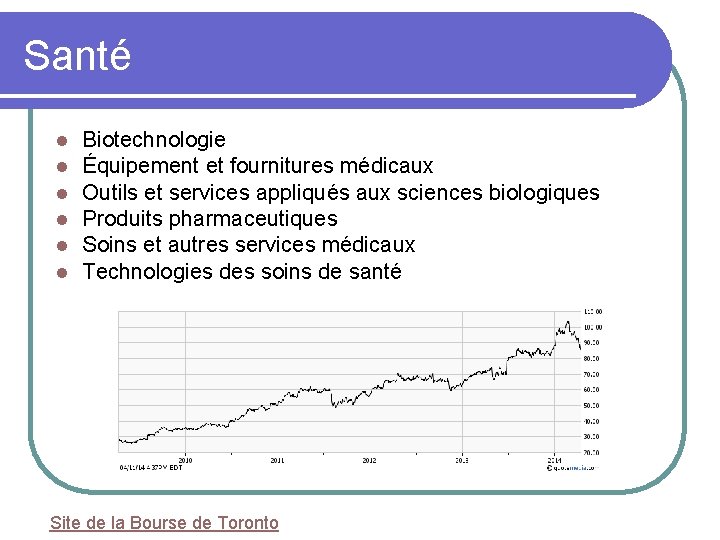 Santé l l l Biotechnologie Équipement et fournitures médicaux Outils et services appliqués aux