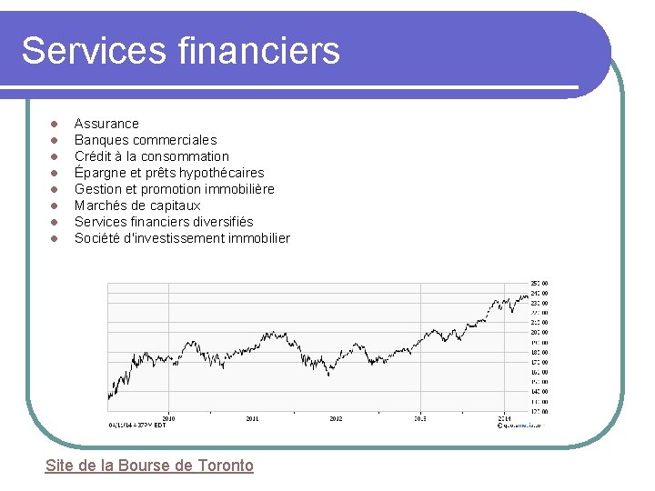 Services financiers l l l l Assurance Banques commerciales Crédit à la consommation Épargne