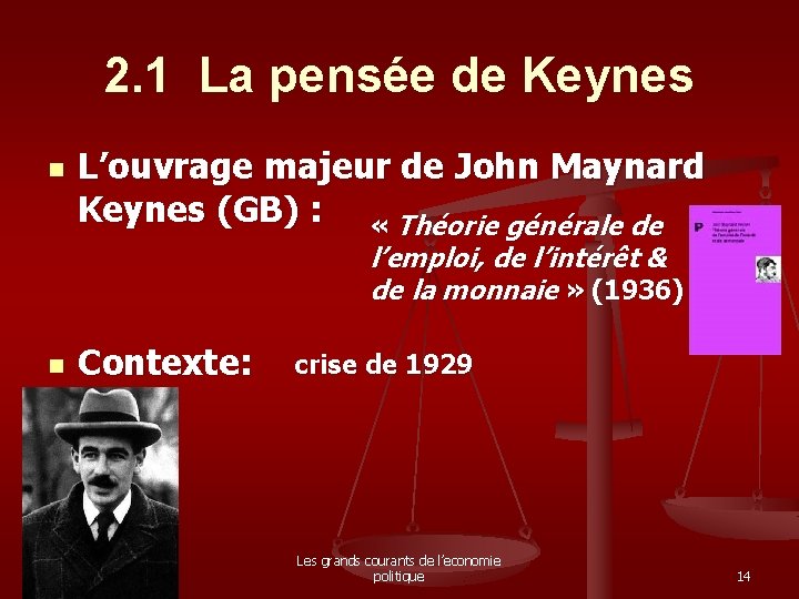 2. 1 La pensée de Keynes n L’ouvrage majeur de John Maynard Keynes (GB)