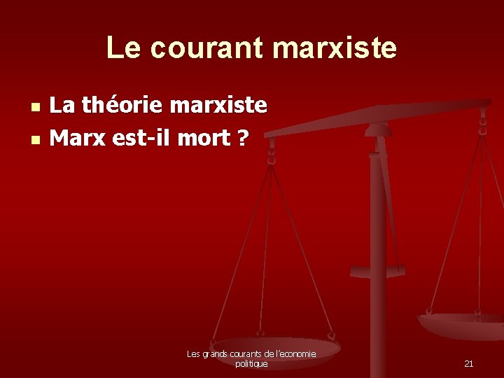 Le courant marxiste n n La théorie marxiste Marx est-il mort ? Les grands