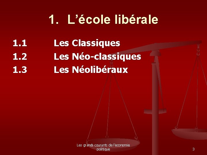 1. L’école libérale 1. 1 1. 2 1. 3 Les Classiques Les Néo-classiques Les