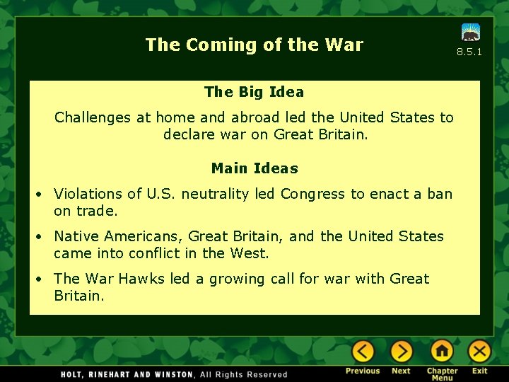 The Coming of the War The Big Idea Challenges at home and abroad led