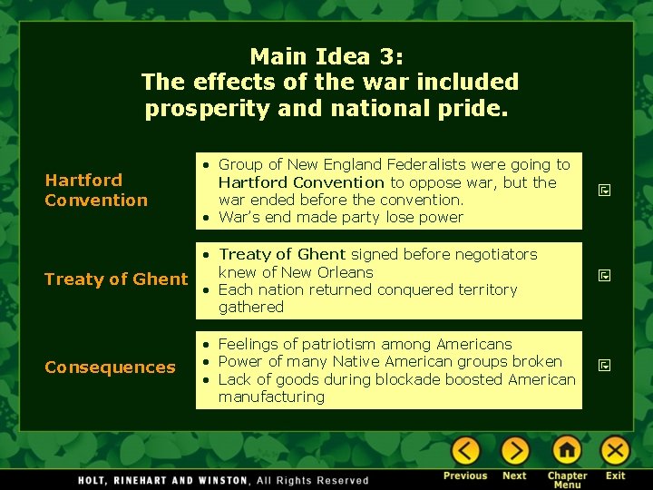 Main Idea 3: The effects of the war included prosperity and national pride. Hartford