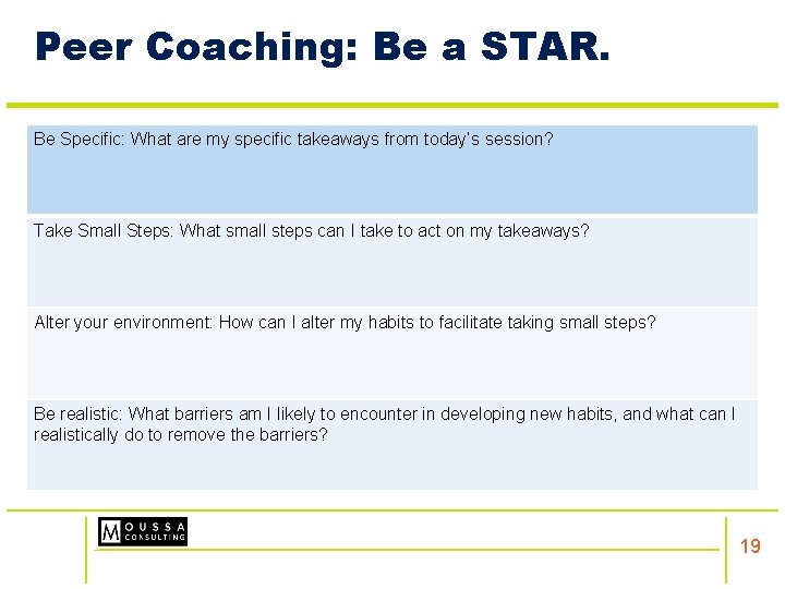 Peer Coaching: Be a STAR. Be Specific: What are my specific takeaways from today’s