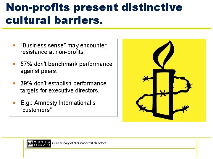 Non-profits present distinctive cultural barriers. § “Business sense” may encounter resistance at non-profits §