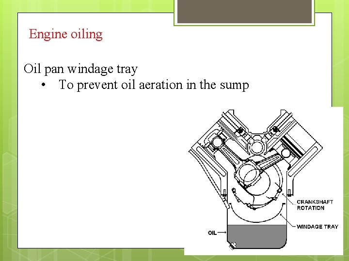 Engine oiling Oil pan windage tray • To prevent oil aeration in the sump