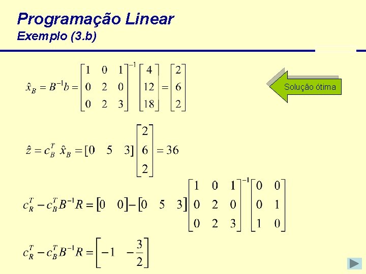 Programação Linear Exemplo (3. b) Solução ótima 
