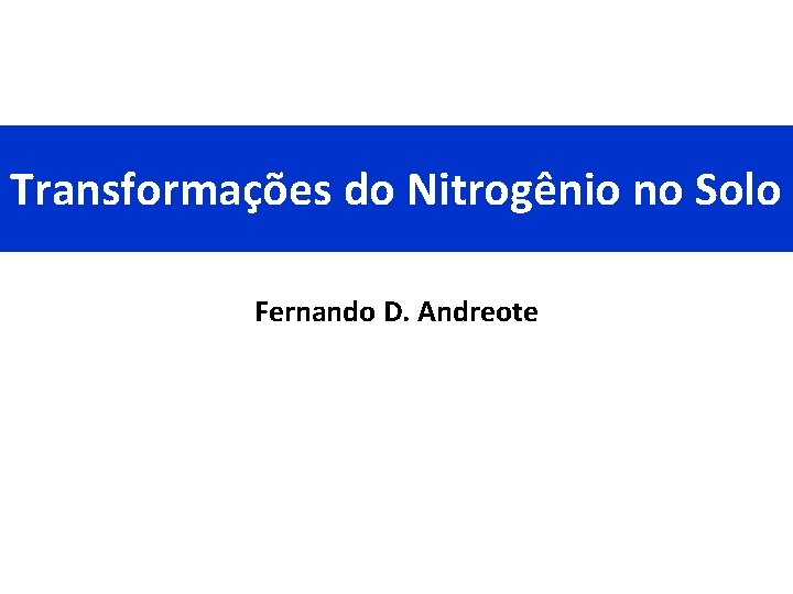 Transformações do Nitrogênio no Solo Fernando D. Andreote 